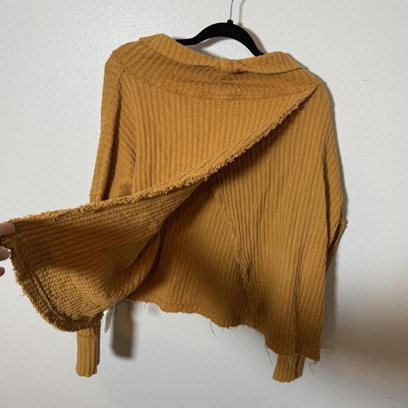 Free People Mustard Waffle Knit Open Back Sweater M - Picture 3 of 5